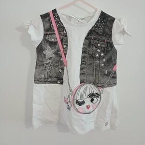 NWT Mayoral white t-shirt with faux vest and bag print size 4